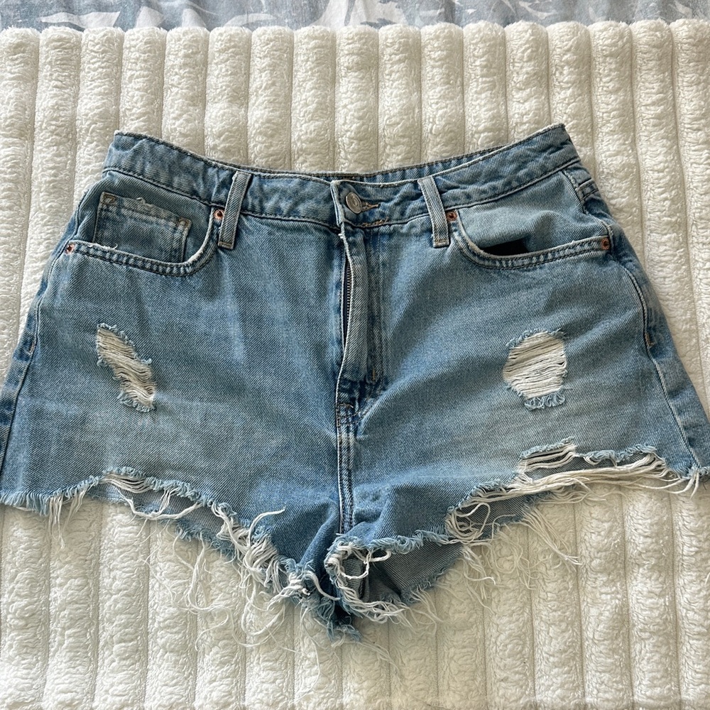 Forever 21 Light Blue Distressed Denim Cutoff Shorts